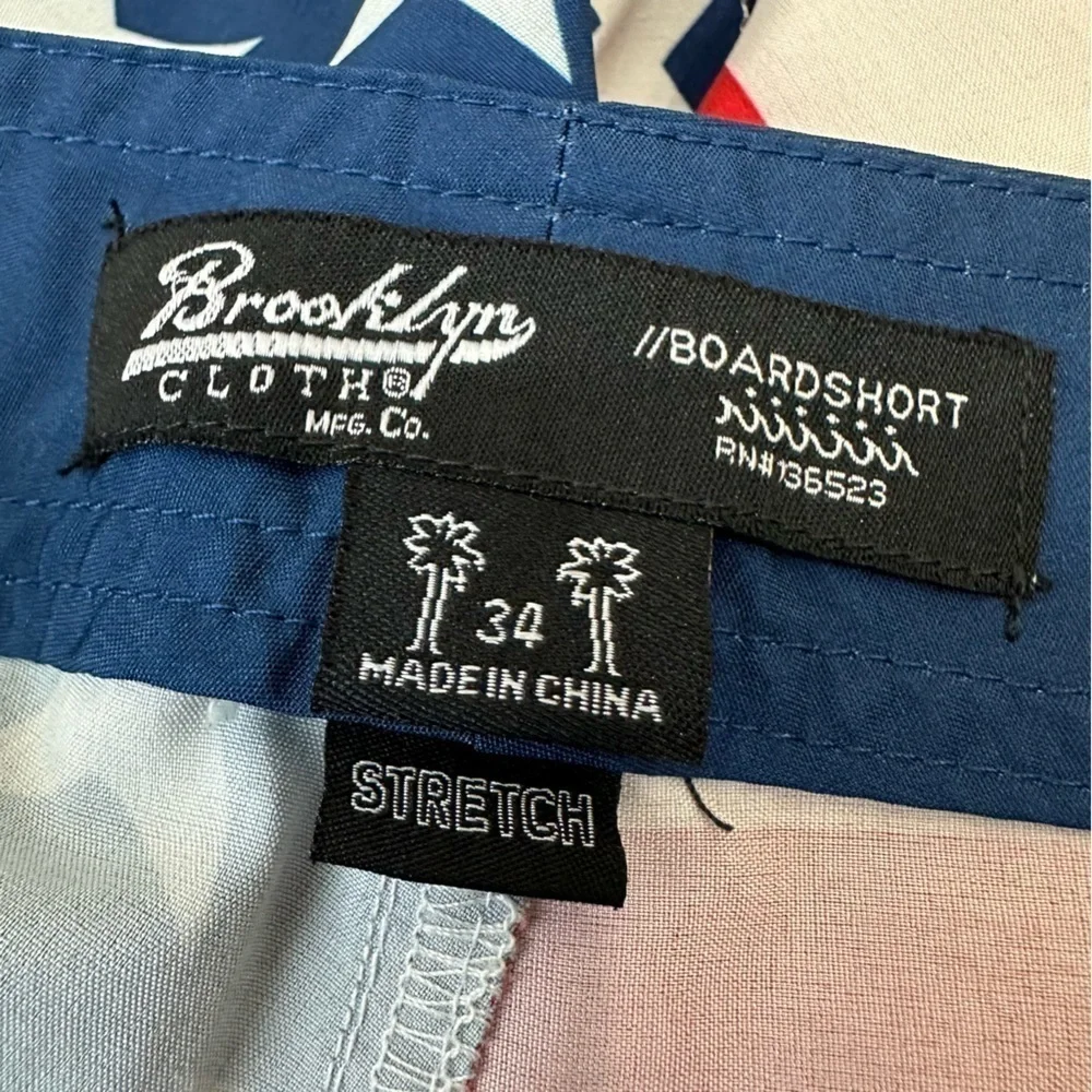 Brooklyn Cloth Red, White, Blue Men’s Flag Swim Board Shorts, 34